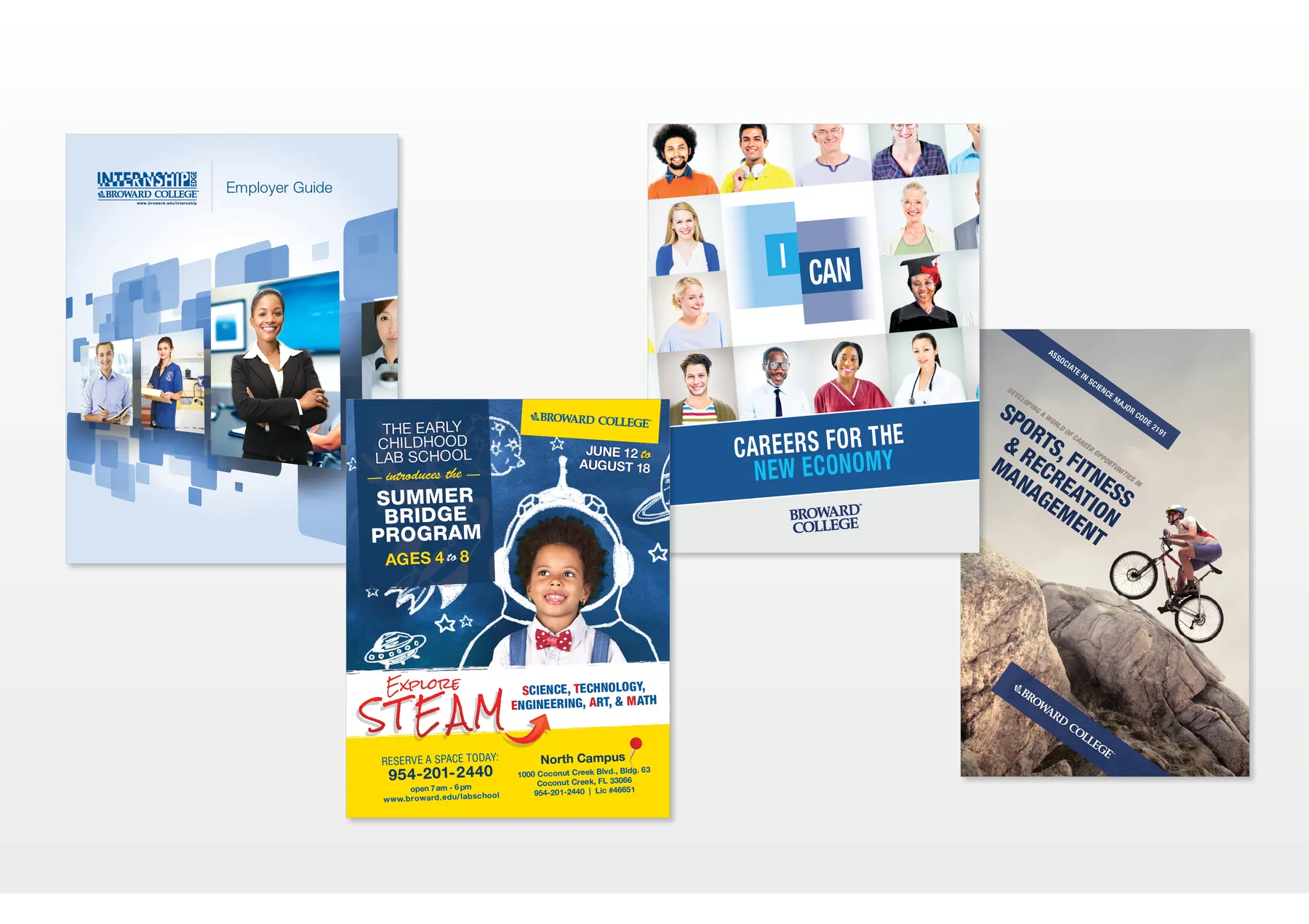 Broward College employer guide, STEAM flyer and program covers