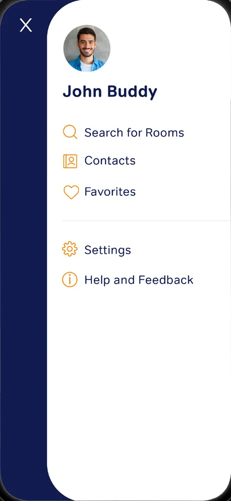 Menu with rooms, contacts and favorites